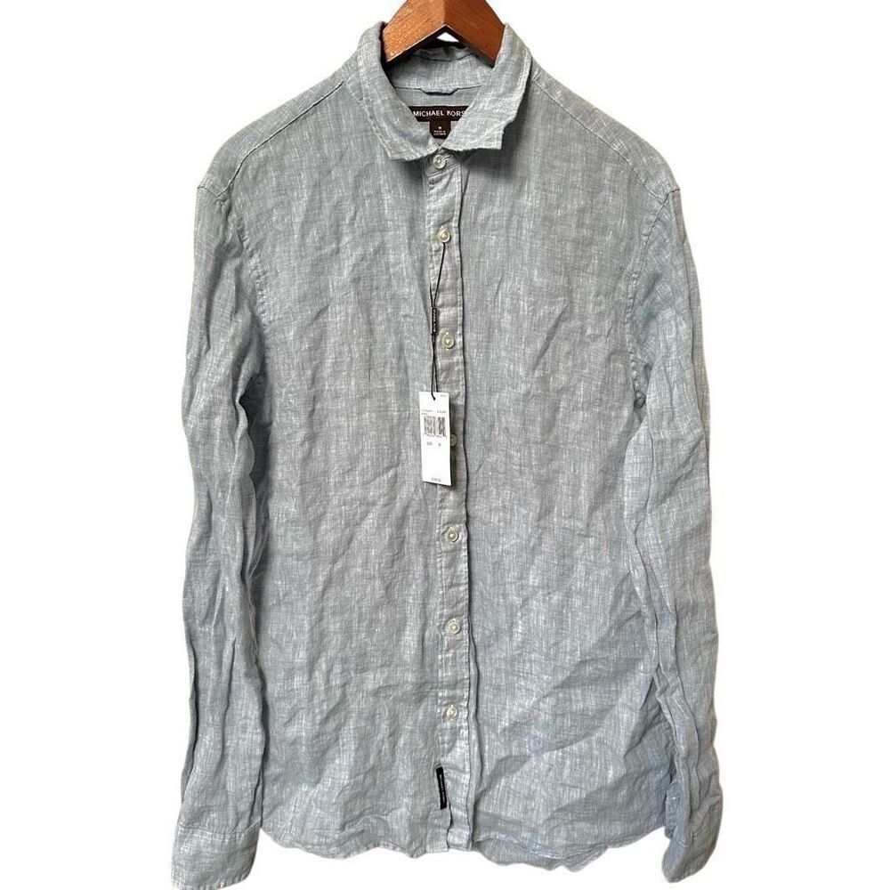 Michael Kors blue linen button down shirt